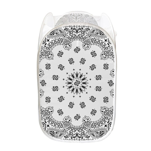 White Paisley Bandana Print Mesh Laundry Hamper