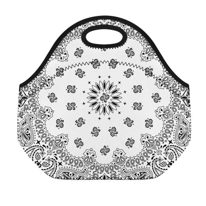 White Paisley Bandana Print Neoprene Lunch Bag