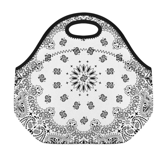 White Paisley Bandana Print Neoprene Lunch Bag