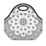 White Paisley Bandana Print Neoprene Lunch Bag