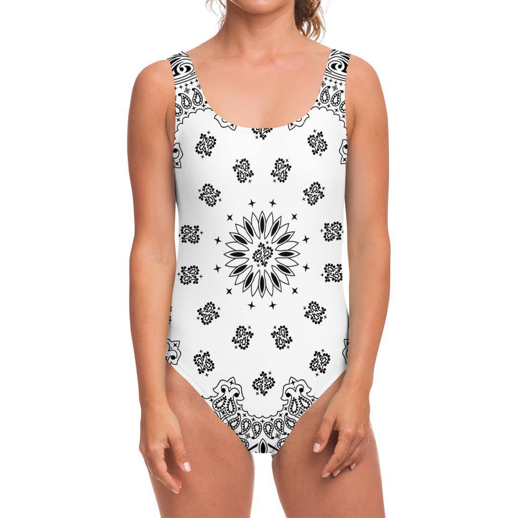 White Paisley Bandana Print One Piece Swimsuit