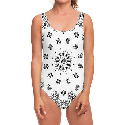 White Paisley Bandana Print One Piece Swimsuit