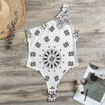 White Paisley Bandana Print One Shoulder Bodysuit