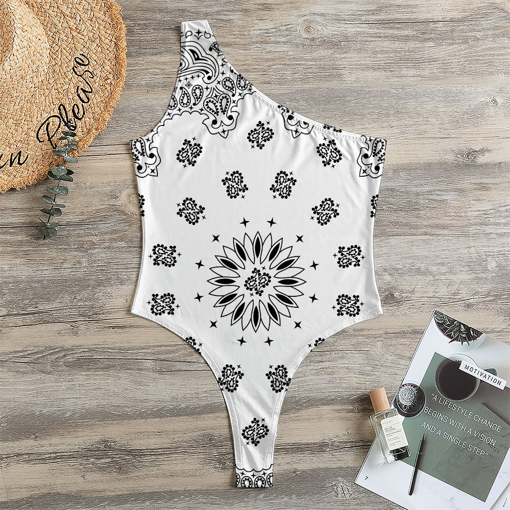 White Paisley Bandana Print One Shoulder Bodysuit