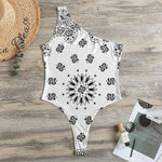White Paisley Bandana Print One Shoulder Bodysuit