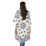 White Paisley Bandana Print Open Front Beach Cover Up