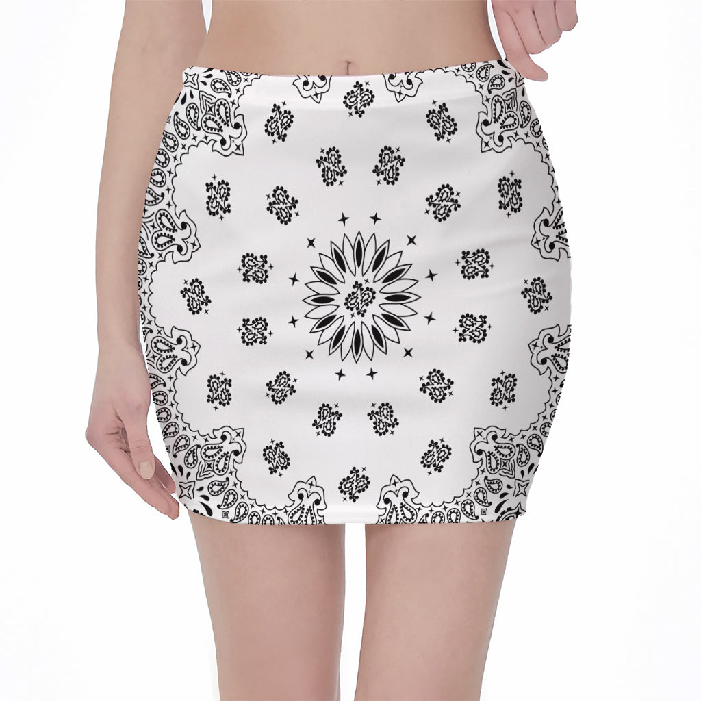White Paisley Bandana Print Pencil Mini Skirt