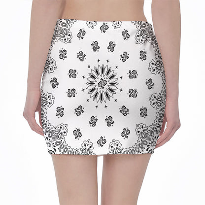 White Paisley Bandana Print Pencil Mini Skirt
