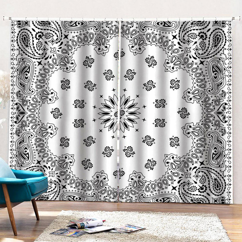 White Paisley Bandana Print Pencil Pleat Curtains