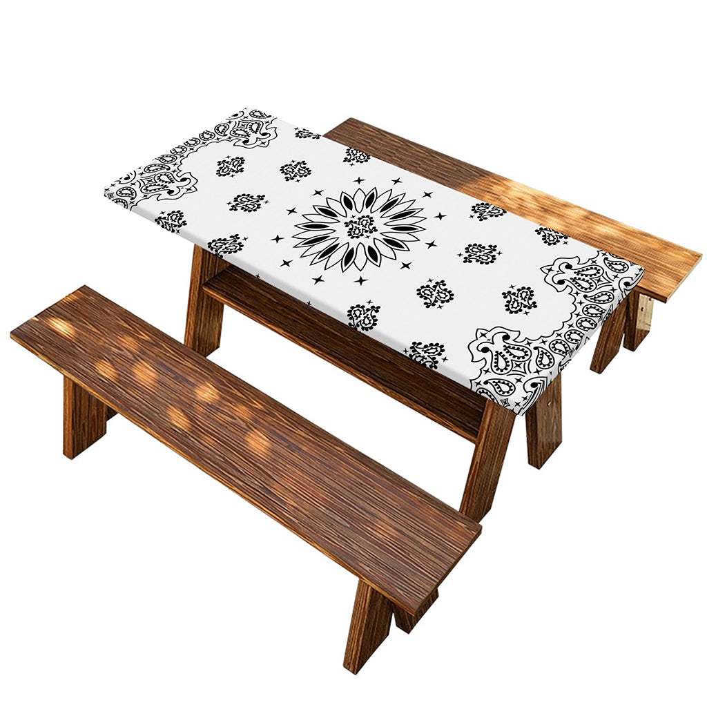 White Paisley Bandana Print Picnic Table Cover