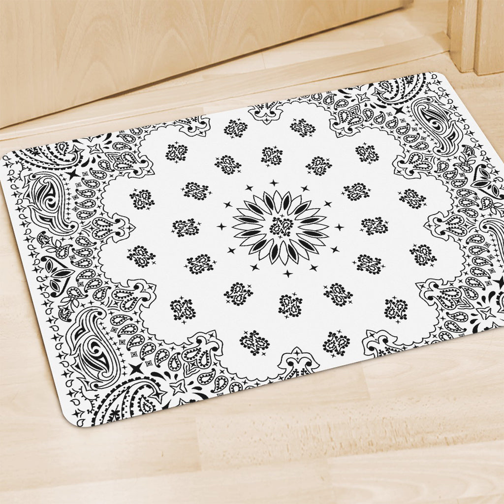 White Paisley Bandana Print Polyester Doormat
