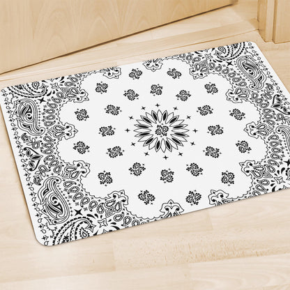 White Paisley Bandana Print Polyester Doormat