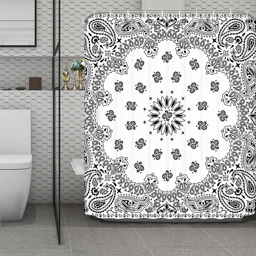 White Paisley Bandana Print Polyester Shower Curtain