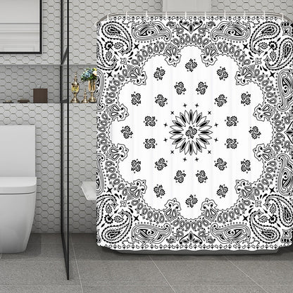 White Paisley Bandana Print Polyester Shower Curtain