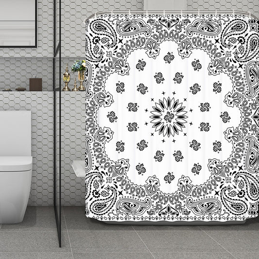 White Paisley Bandana Print Polyester Shower Curtain