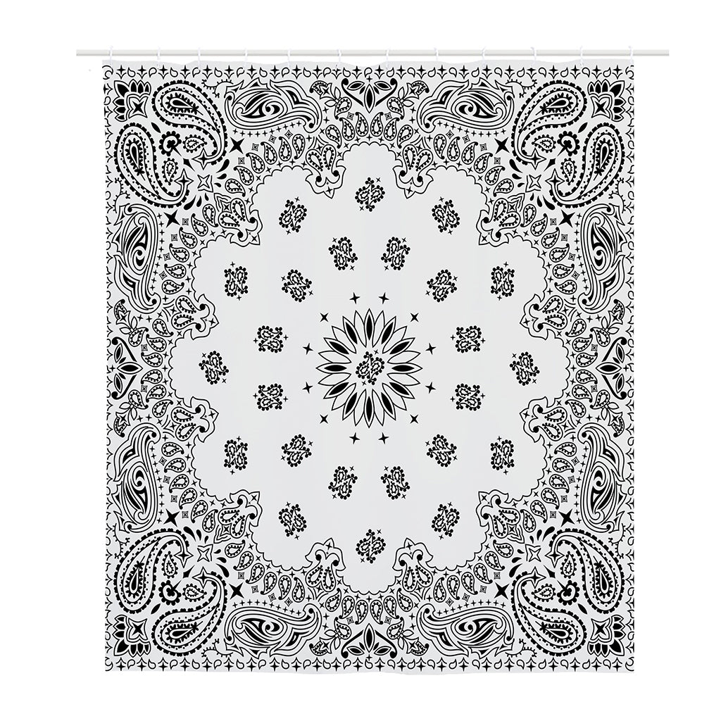 White Paisley Bandana Print Polyester Shower Curtain