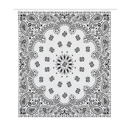 White Paisley Bandana Print Polyester Shower Curtain