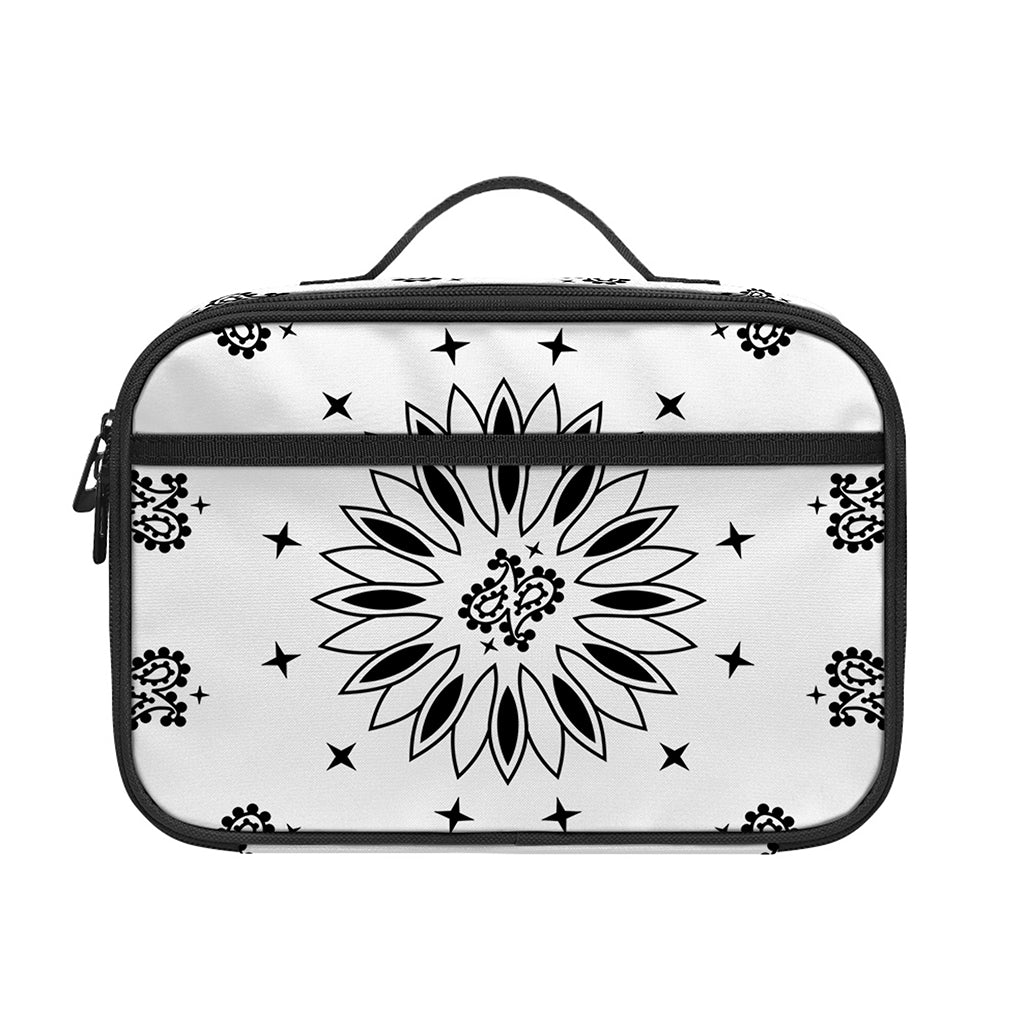 White Paisley Bandana Print Portable Lunch Bag