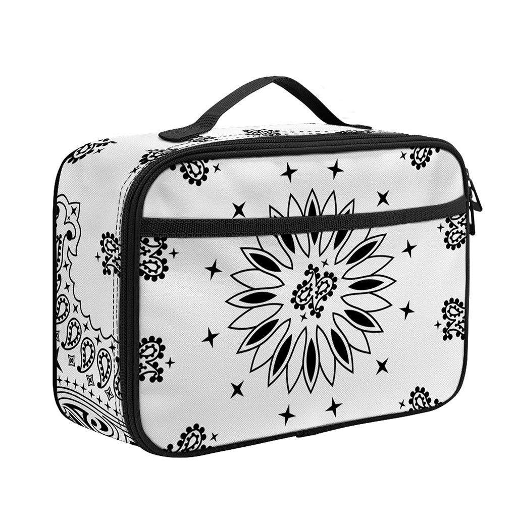 White Paisley Bandana Print Portable Lunch Bag