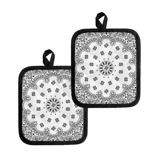 White Paisley Bandana Print Pot Holders
