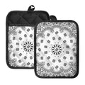 White Paisley Bandana Print Pot Holders With Pocket
