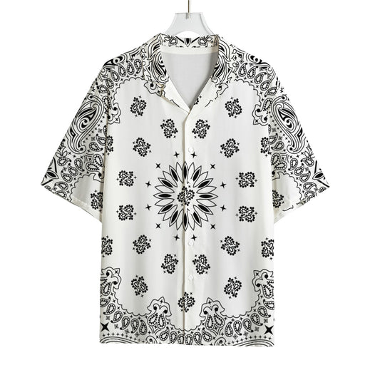 White Paisley Bandana Print Rayon Hawaiian Shirt