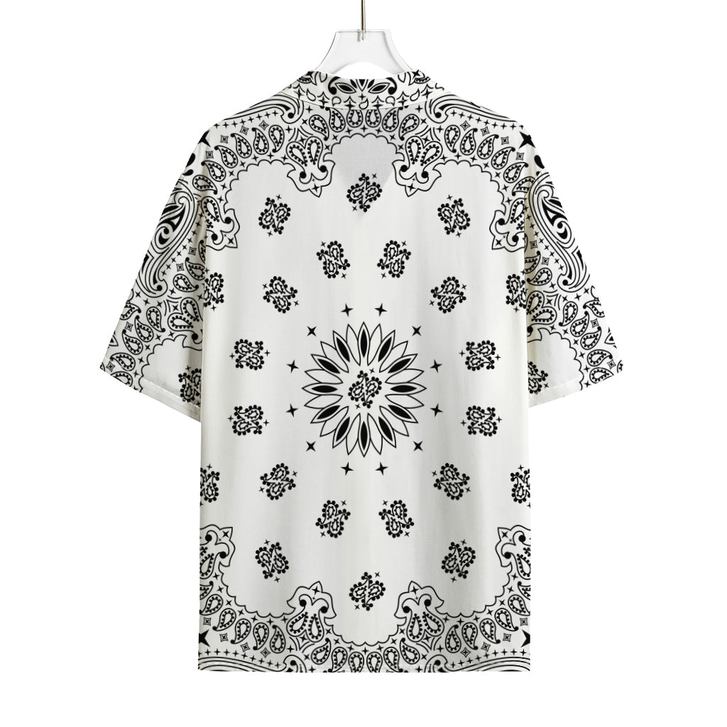 White Paisley Bandana Print Rayon Hawaiian Shirt