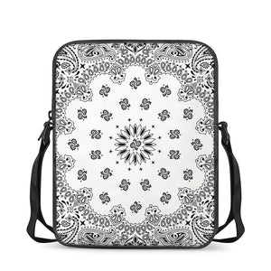 White Paisley Bandana Print Rectangular Crossbody Bag