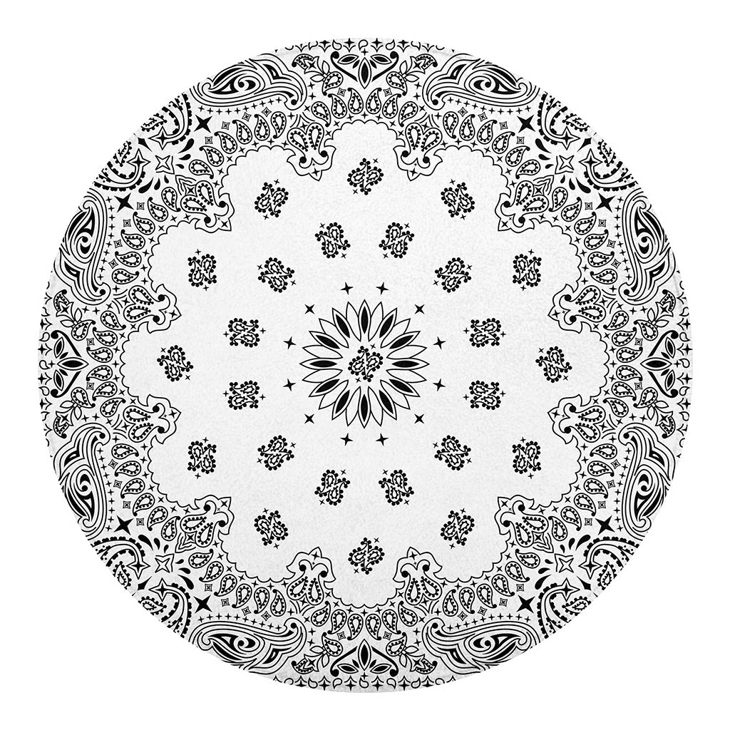 White Paisley Bandana Print Round Blanket