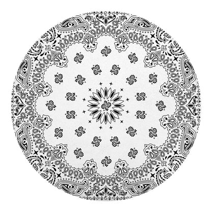 White Paisley Bandana Print Round Blanket