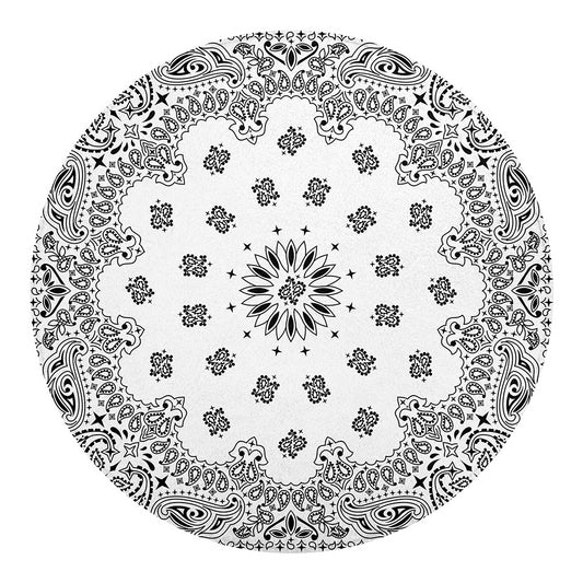White Paisley Bandana Print Round Blanket