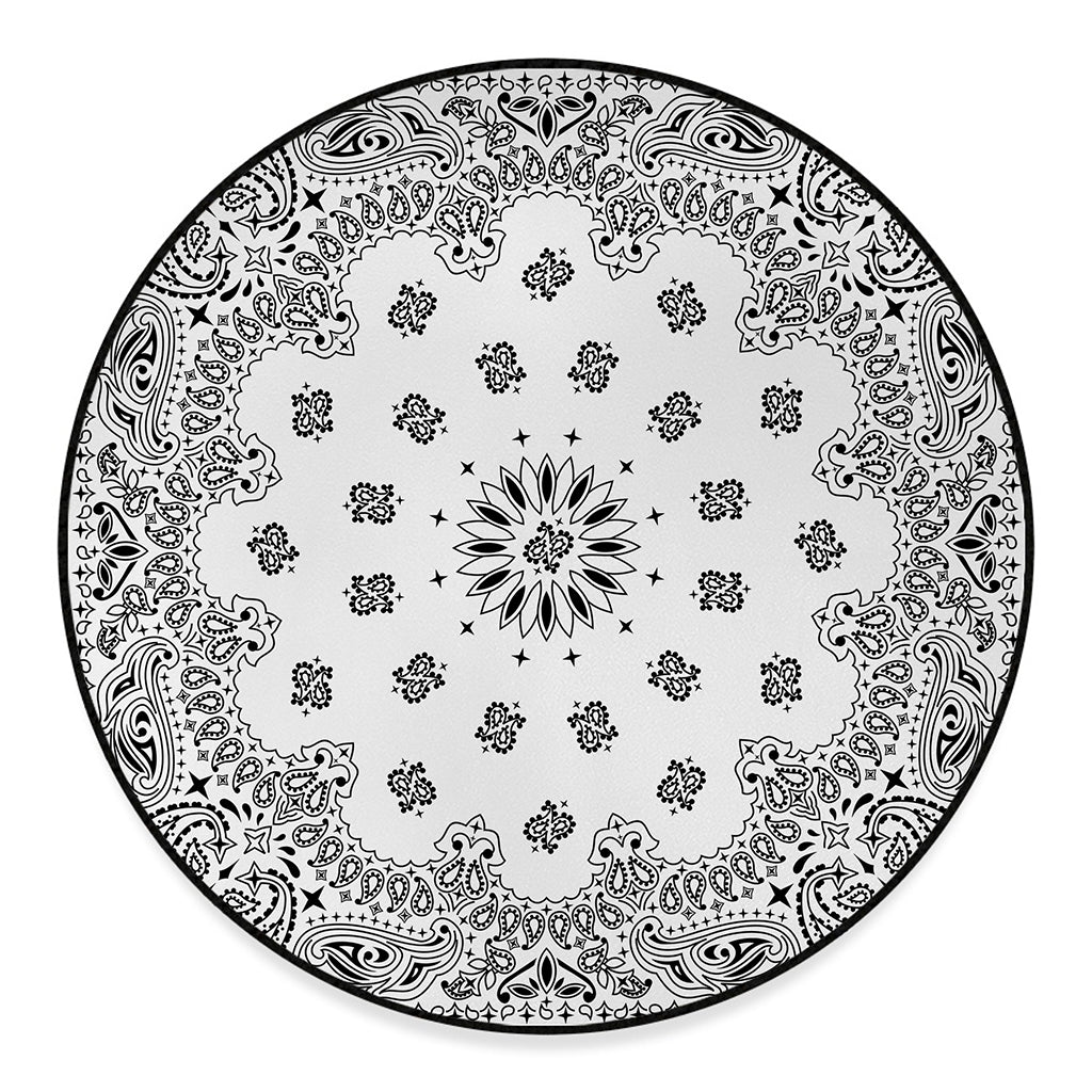 White Paisley Bandana Print Round Floor Mat