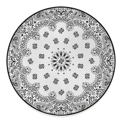 White Paisley Bandana Print Round Floor Mat