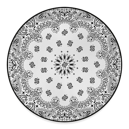 White Paisley Bandana Print Round Floor Mat