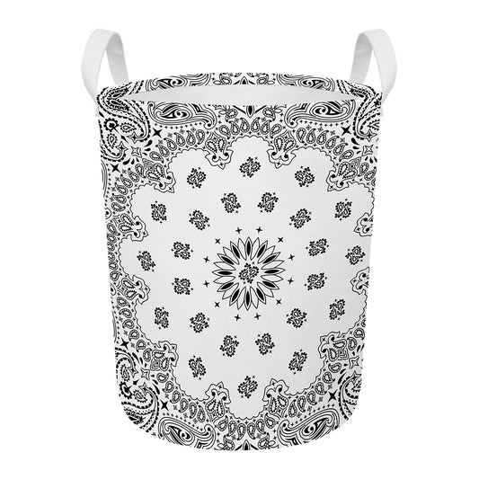 White Paisley Bandana Print Round Laundry Basket