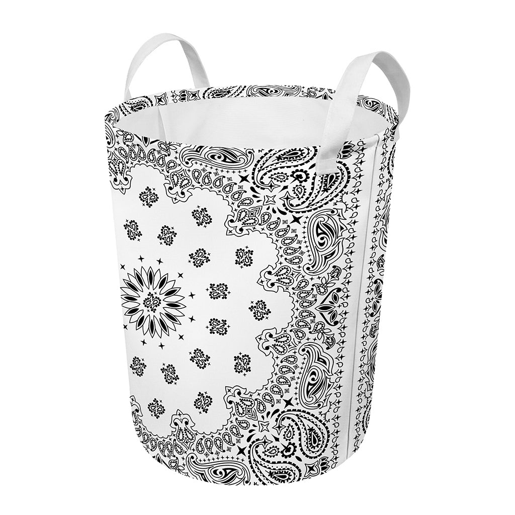 White Paisley Bandana Print Round Laundry Basket