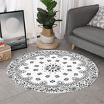 White Paisley Bandana Print Round Rug