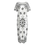 White Paisley Bandana Print Short Sleeve Long Nightdress