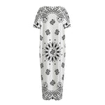 White Paisley Bandana Print Short Sleeve Long Nightdress