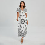 White Paisley Bandana Print Short Sleeve Maxi Dress