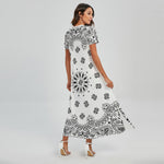 White Paisley Bandana Print Short Sleeve Maxi Dress