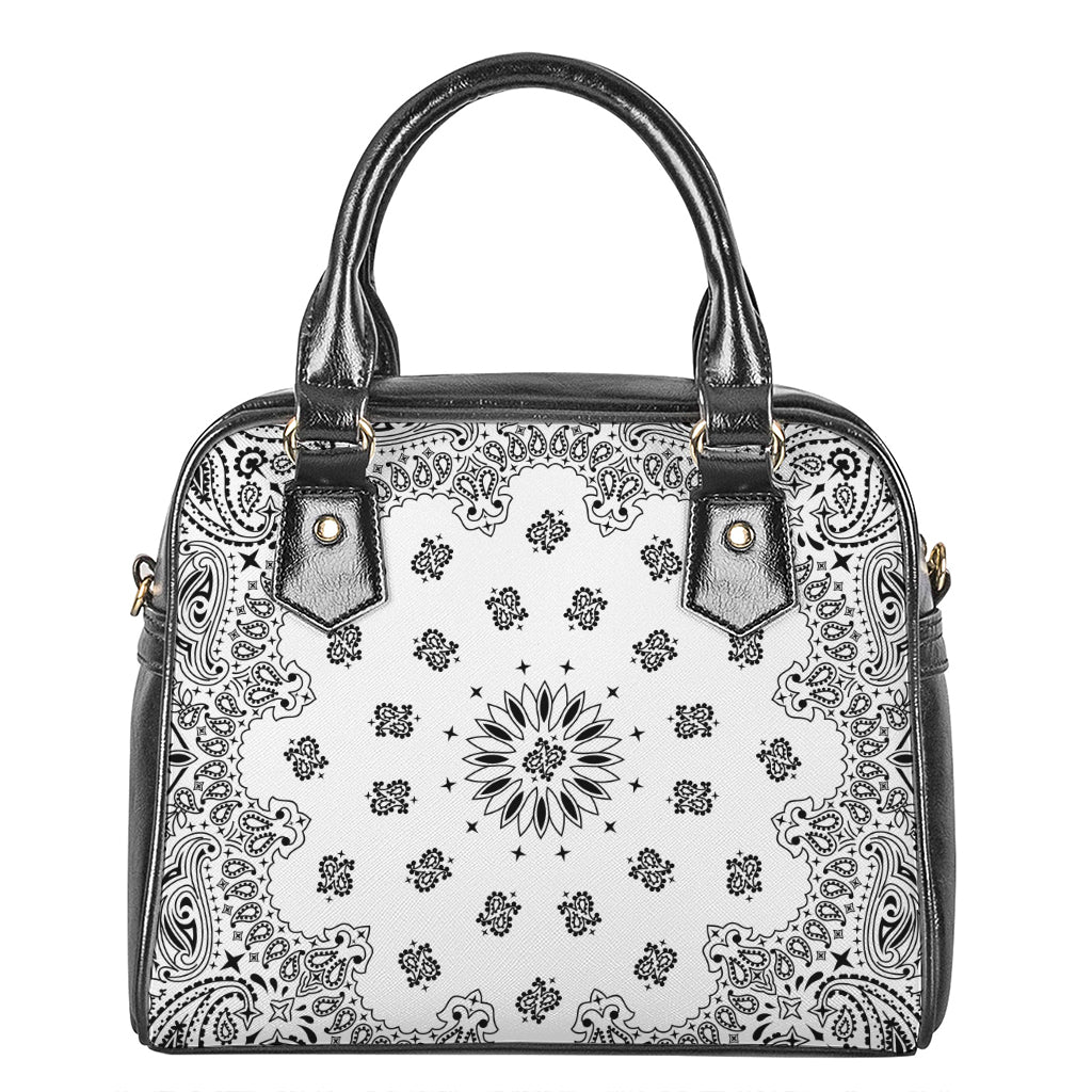 White Paisley Bandana Print Shoulder Handbag