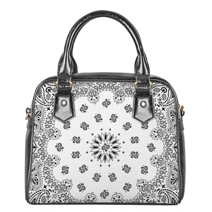 White Paisley Bandana Print Shoulder Handbag
