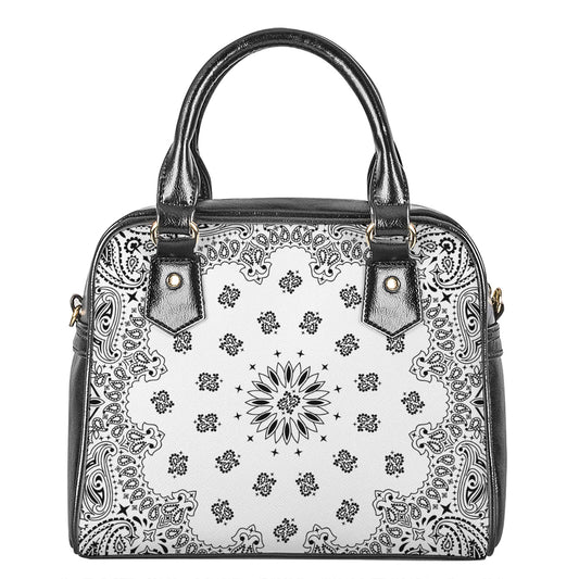 White Paisley Bandana Print Shoulder Handbag