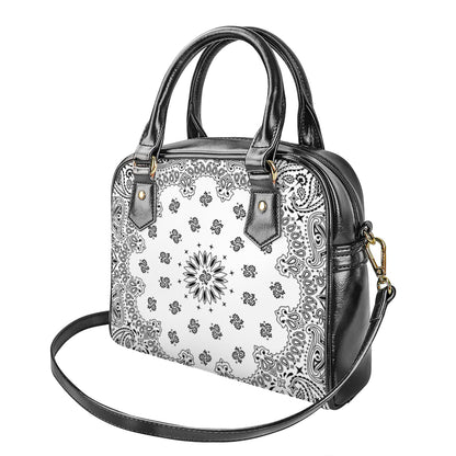 White Paisley Bandana Print Shoulder Handbag