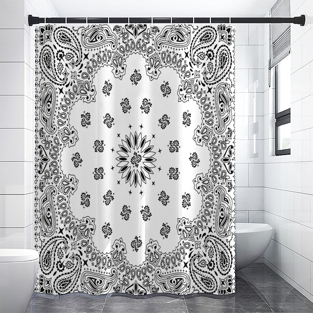 White Paisley Bandana Print Shower Curtain