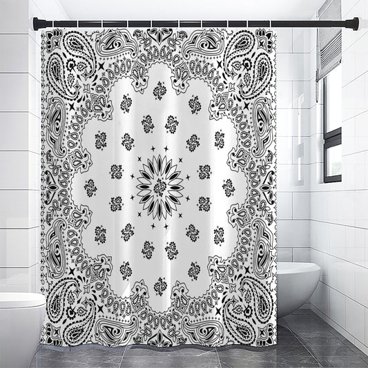 White Paisley Bandana Print Shower Curtain