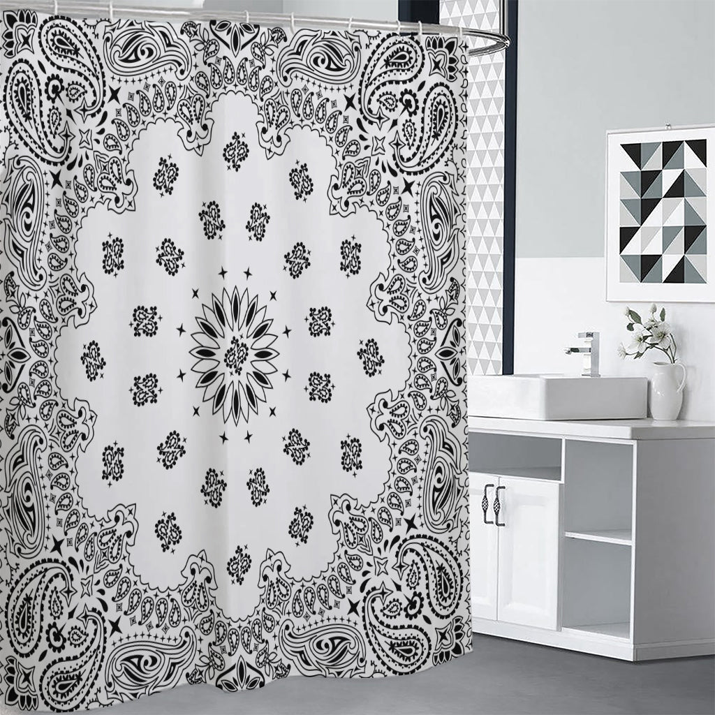White Paisley Bandana Print Shower Curtain