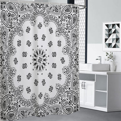 White Paisley Bandana Print Shower Curtain
