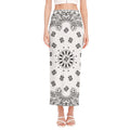 White Paisley Bandana Print Side Slit Maxi Skirt